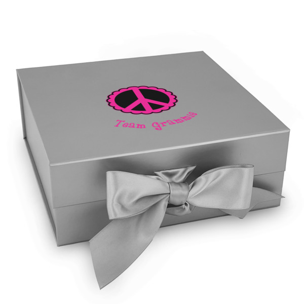 Custom Peace Sign Gift Box with Magnetic Lid - Silver