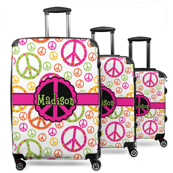 Custom Peace Sign 3 Piece Luggage Set - 20" Carry On, 24" Medium Checked, 28" Large Checked (Personalized)