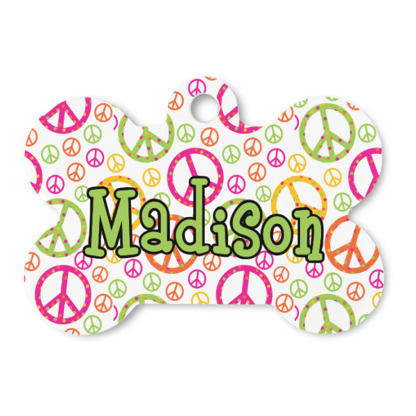 Custom Peace Sign Bone Shaped Dog ID Tag (Personalized)
