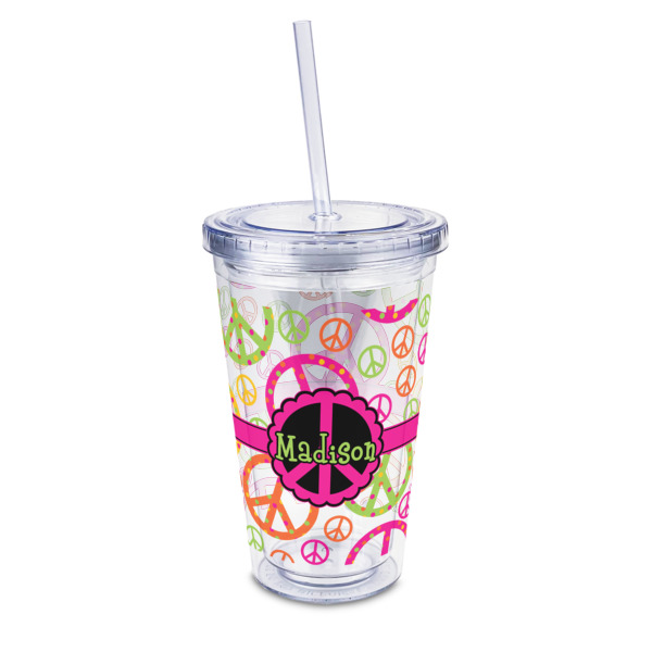 Custom Peace Sign 16oz Double Wall Acrylic Tumbler with Lid & Straw - Full Print (Personalized)