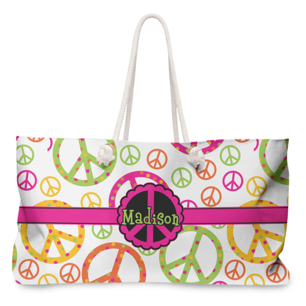 Custom Peace Sign Large Tote Bag with Rope Handles (Personalized)