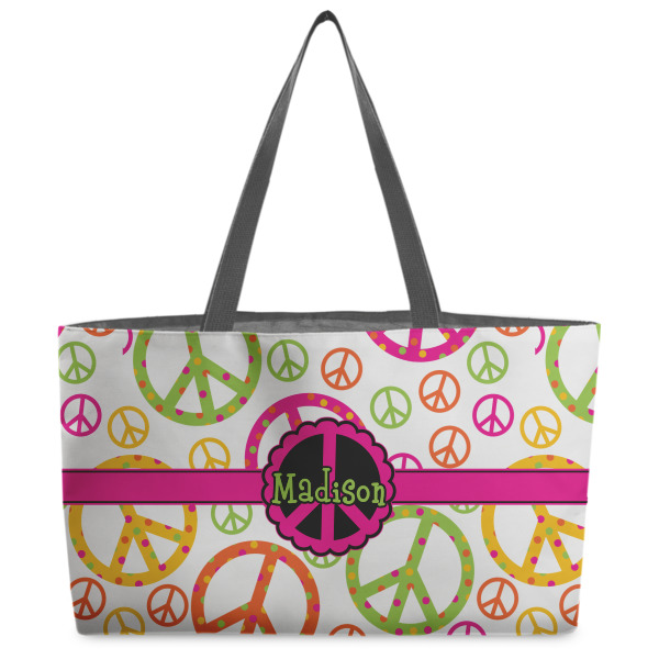 Custom Peace Sign Beach Totes Bag - w/ Black Handles (Personalized)