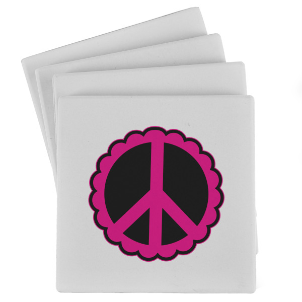 Custom Peace Sign Absorbent Stone Coasters - Set of 4