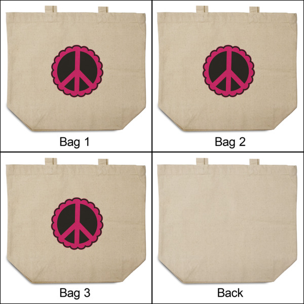 Custom Design - 3 Reusable Cotton Grocery Bags - Front & Back View