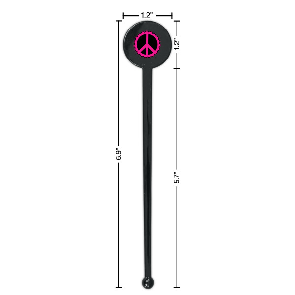 Custom Design - Black Plastic 7" Stir Stick - Round - Dimensions