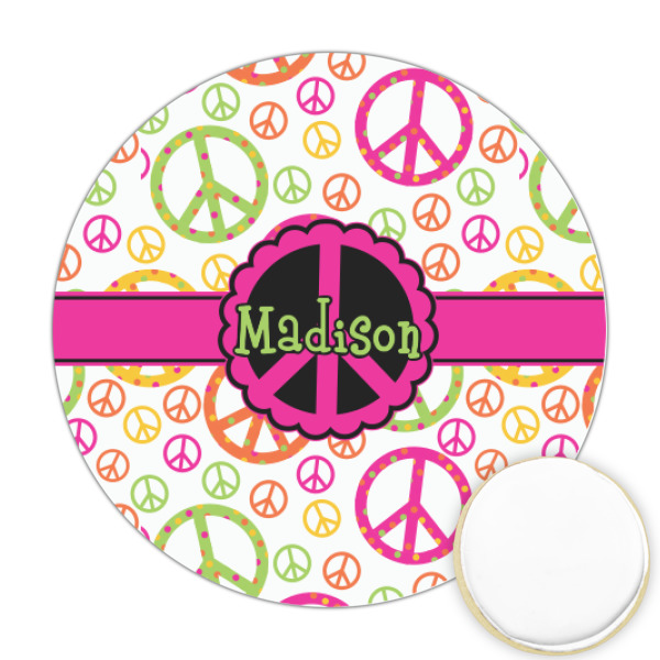 Custom Peace Sign Printed Cookie Topper - Round (Personalized)
