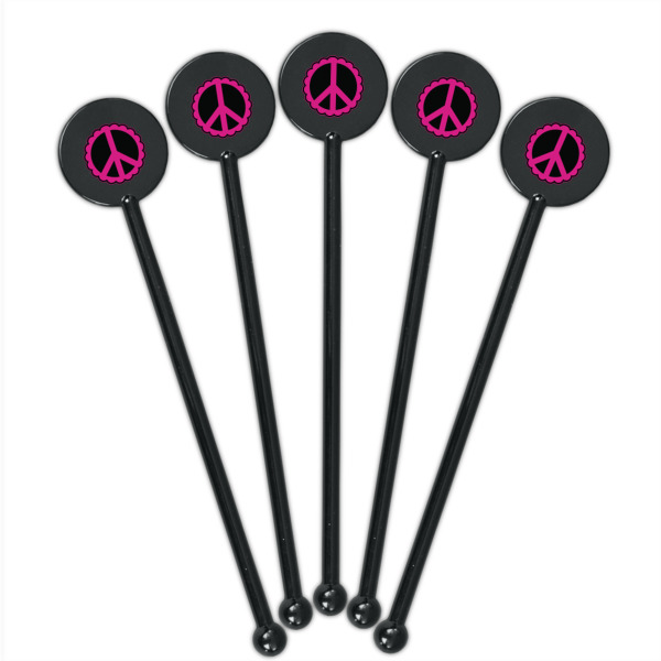 Custom Design - Black Plastic 5.5" Stir Stick - Round - Fan View