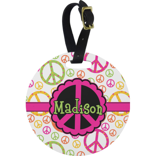 Custom Peace Sign Plastic Luggage Tag - Round (Personalized)