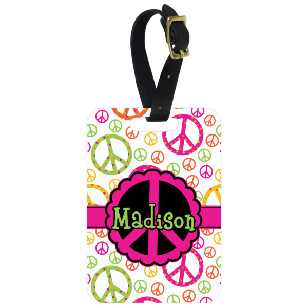 Custom Peace Sign Metal Luggage Tag w/ Name or Text