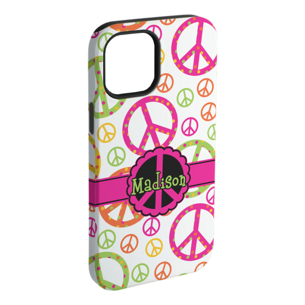 Custom Peace Sign iPhone Case - Rubber Lined - iPhone 15 Plus (Personalized)