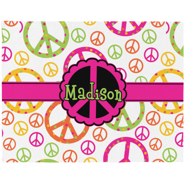 Custom Peace Sign Woven Fabric Placemat - Twill w/ Name or Text