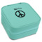 Peace Sign Travel Jewelry Box - Teal Leather (Personalized)