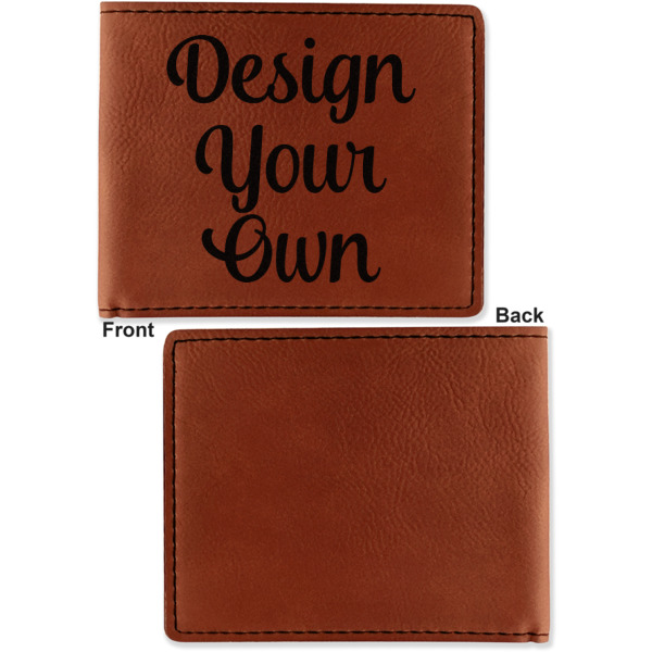 Custom Design - Cognac Leatherette Bifold Wallets - Front and Back Single Sided - Apvl