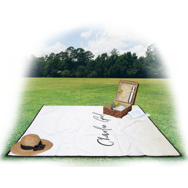 Custom Design - Picnic Blanket - with Basket Hat and Book - in Use