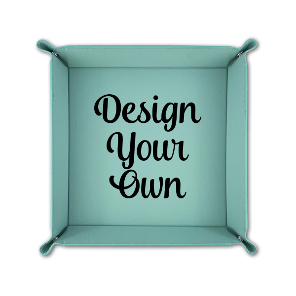 Custom Design - 6" x 6" Teal Leatherette Snap Up Tray - FOLDED UP