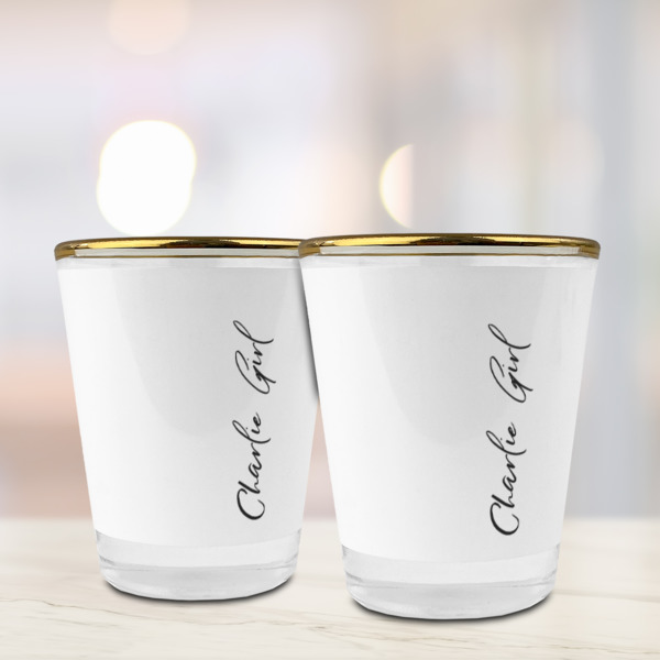 Custom Design - Glass Shot Glass - Gold Rim - Lifestyle