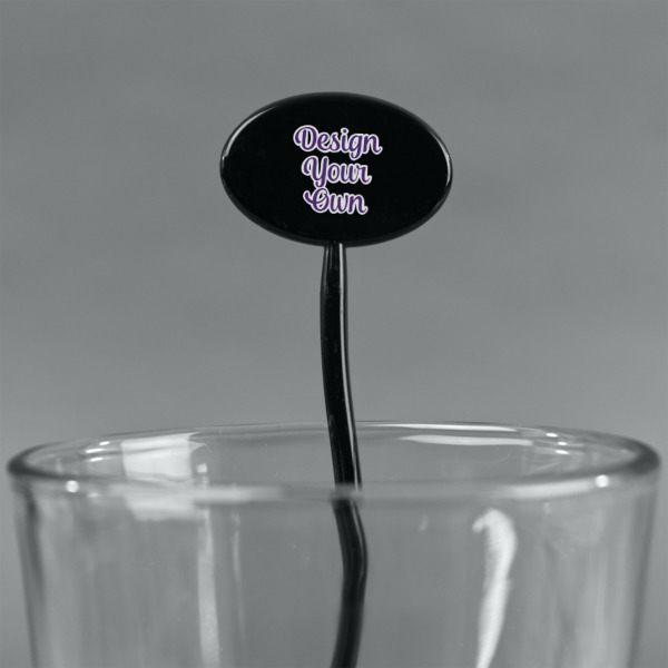 Custom Design - Black Plastic 7" Stir Stick - Oval - Main
