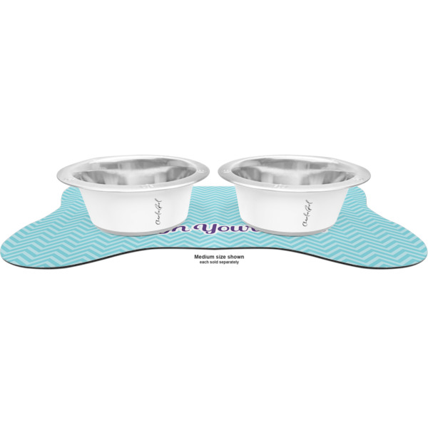 Custom Design - Metal Pet Bowls - On Dog Bone Shaped Mat