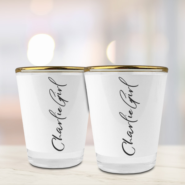 Custom Design - Glass Shot Glass - Gold Rim - Lifestyle