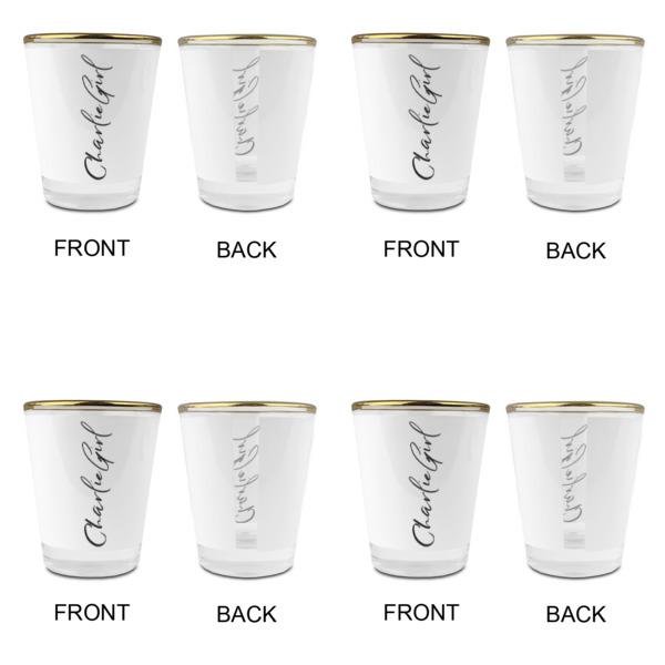 Custom Design - Glass Shot Glass - Gold Rim - Set of 4 - Front & Back