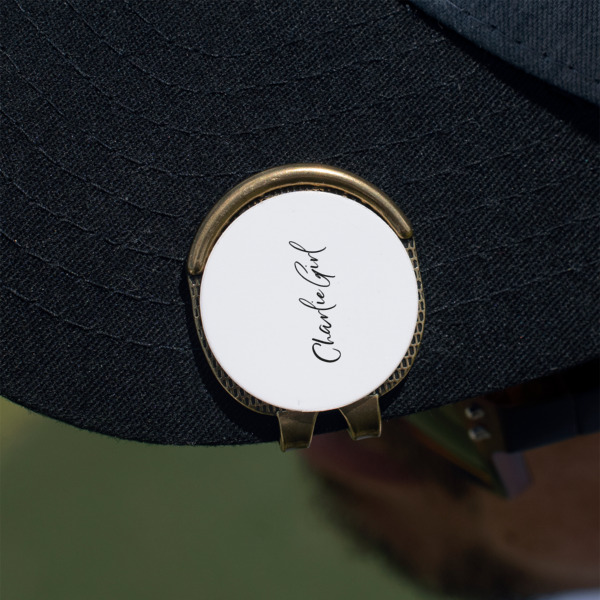Custom Design - Golf Ball Marker Hat Clip - Gold - On Hat