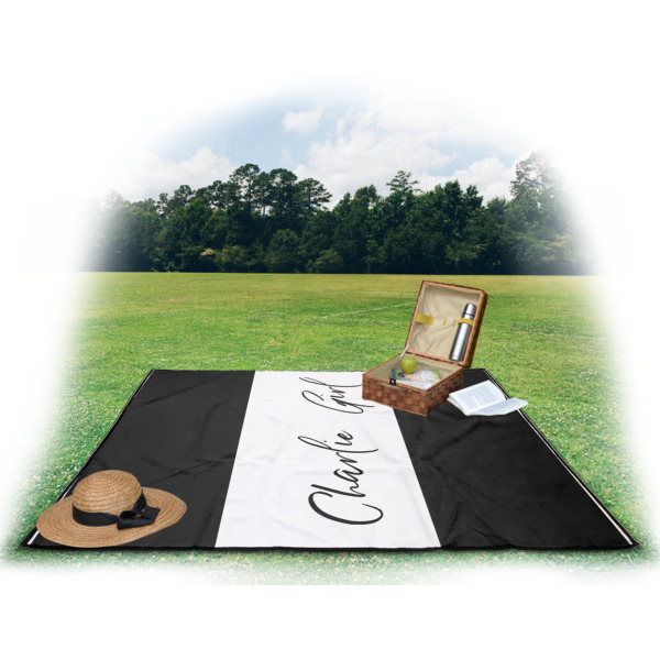 Custom Design - Picnic Blanket - with Basket Hat and Book - in Use