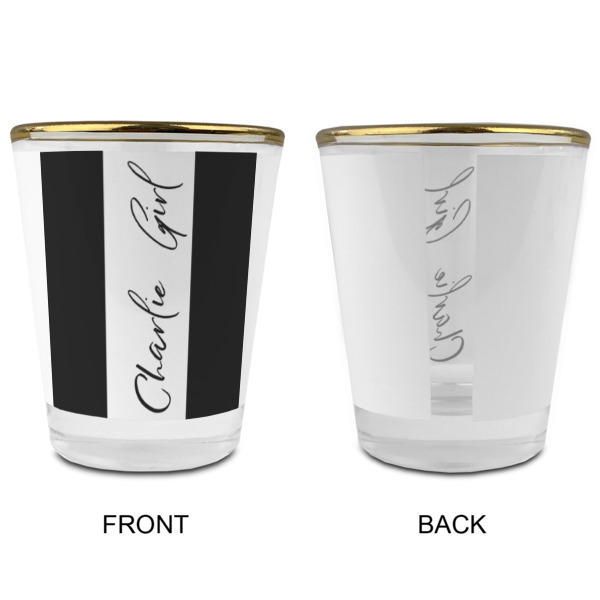 Custom Design - Glass Shot Glass - Gold Rim - Front & Back