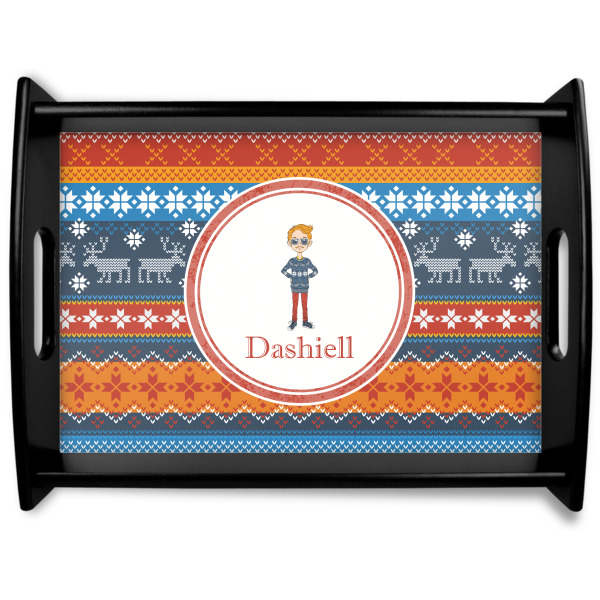 Custom Design Your Own Black Wooden Tray - Large