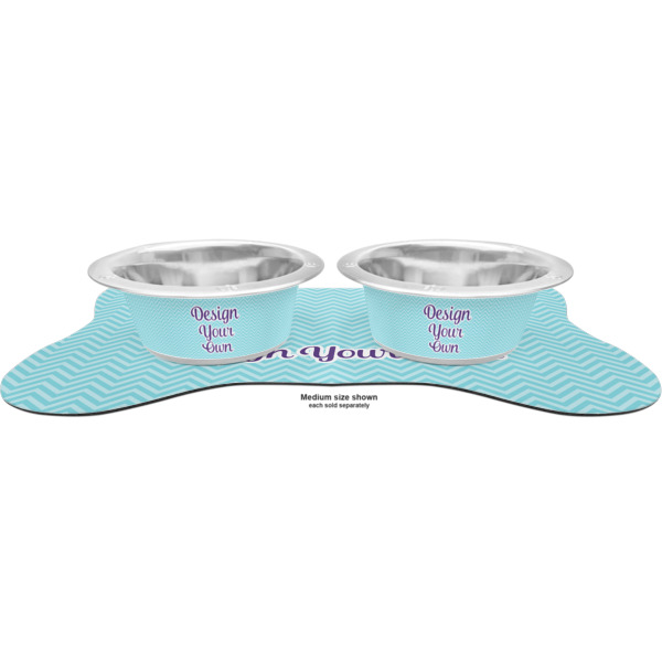 Custom Design - Metal Pet Bowls - On Dog Bone Shaped Mat