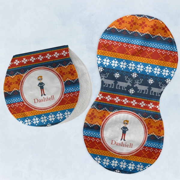 Custom Design - Two Peanut Shaped Burps - Open and Folded