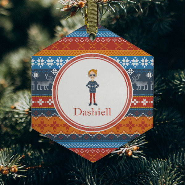 Custom Design - Frosted Glass Ornament - Hexagon (Lifestyle)