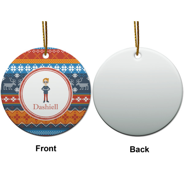 Custom Design - Ceramic Flat Ornament - Circle Front & Back (APPROVAL)
