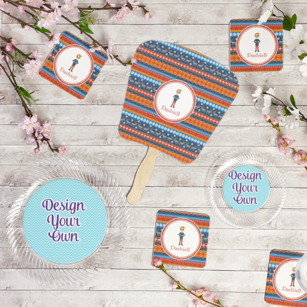 Custom Design - Party Supplies Combination Image - All items - Plates, Coasters, Fans