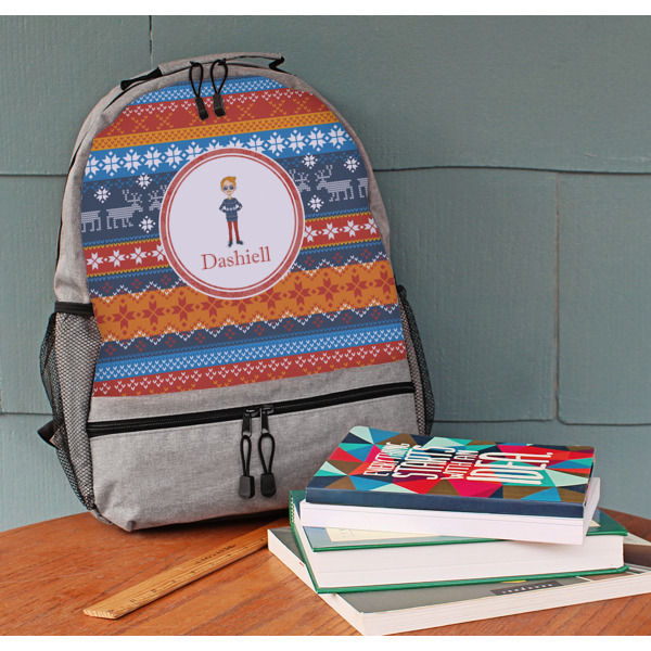 Custom Design - Large Backpack - Gray - On Desk