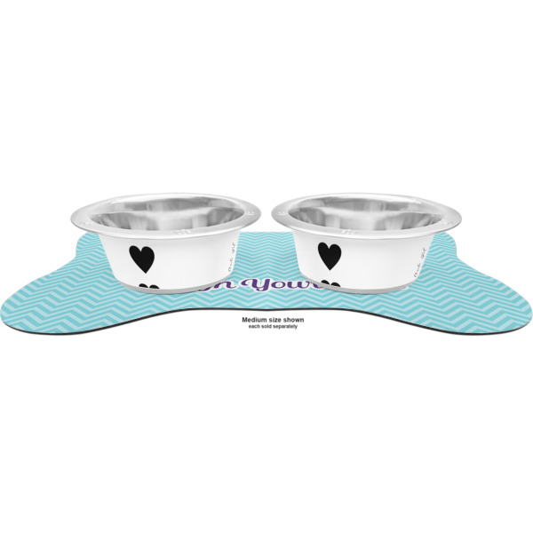Custom Design - Metal Pet Bowls - On Dog Bone Shaped Mat