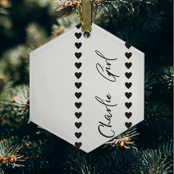 Custom Design - Frosted Glass Ornament - Hexagon (Lifestyle)