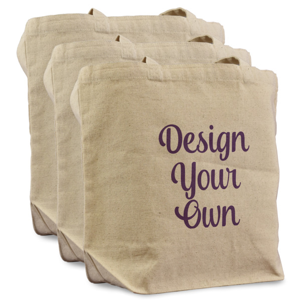 Custom Design - 3 Reusable Cotton Grocery Bags - Front View