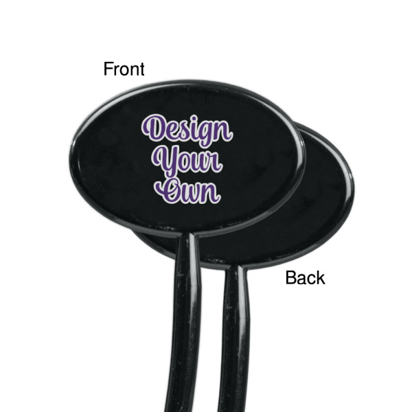 Custom Design - Black Plastic 7" Stir Stick - Single Sided - Oval - Front & Back