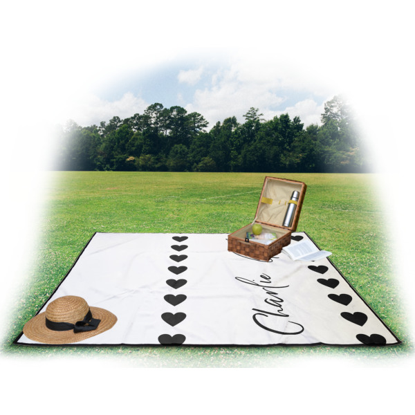 Custom Design - Picnic Blanket - with Basket Hat and Book - in Use