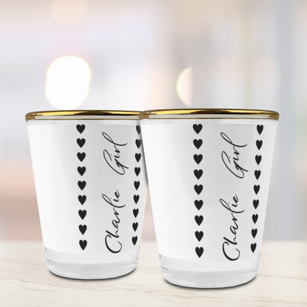 Custom Design - Glass Shot Glass - Gold Rim - Lifestyle