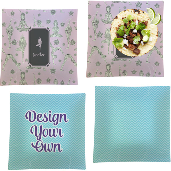 Custom Design Your Own Glass Square Lunch / Dinner Plate 9.5" - Set of 4