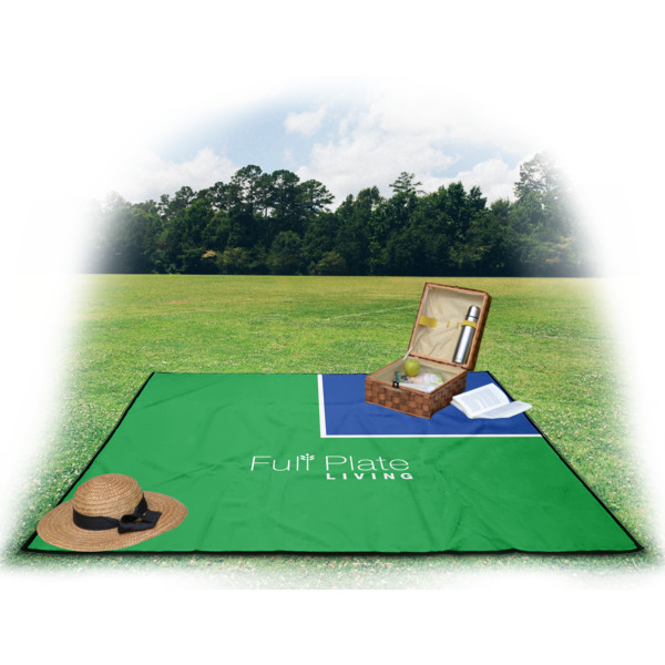 Custom Design - Picnic Blanket - with Basket Hat and Book - in Use