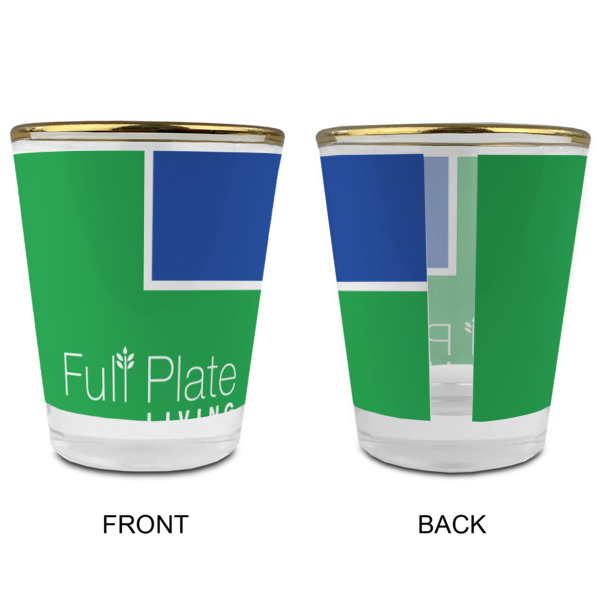 Custom Design - Glass Shot Glass - Gold Rim - Front & Back