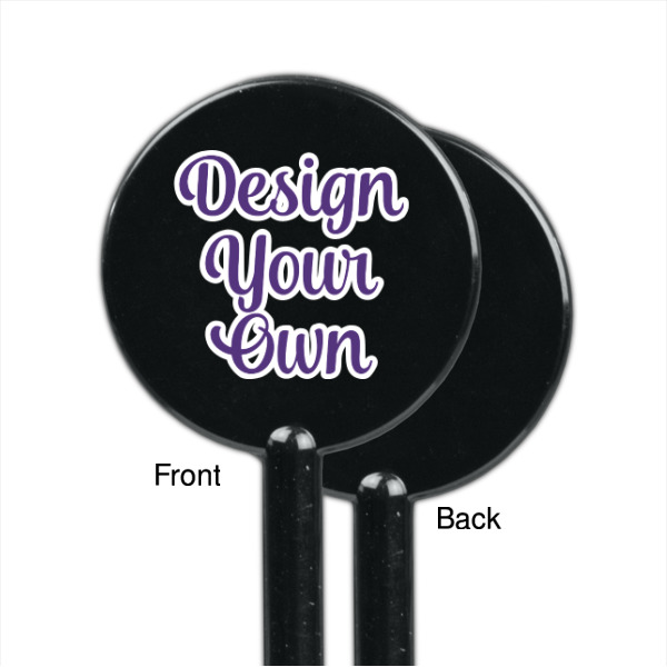 Custom Design - Black Plastic 5.5" Stir Stick - Single Sided - Round - Front & Back