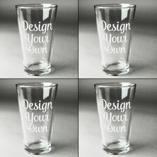 Custom Design - Set of Four Engraved Beer Glasses - Individual View