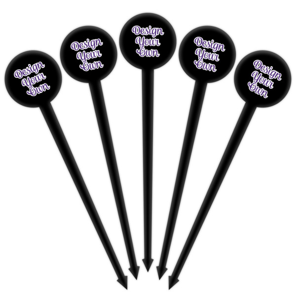 Custom Design - Black Plastic 4" Food Pick - Round - Fan View