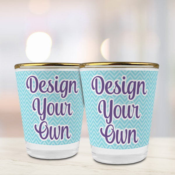 Custom Design - Glass Shot Glass - Gold Rim - Lifestyle