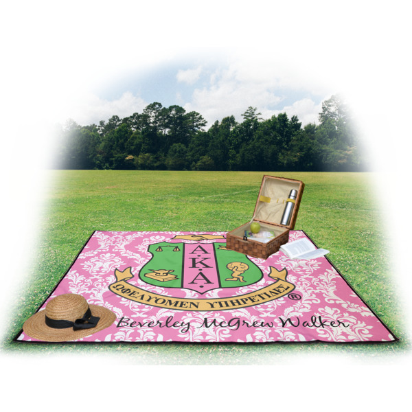 Custom Design - Picnic Blanket - with Basket Hat and Book - in Use