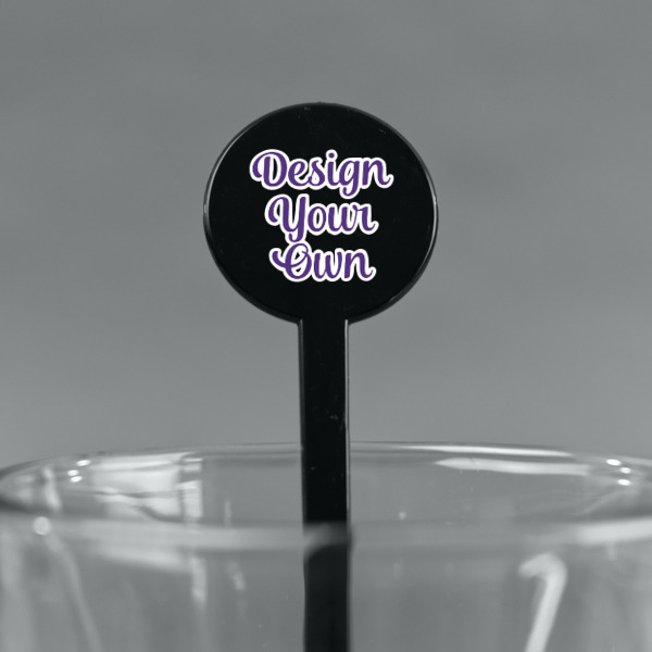 Custom Design - Black Plastic 7" Stir Stick - Round - Main