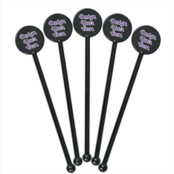 Custom Design - Black Plastic 5.5" Stir Stick - Round - Fan View